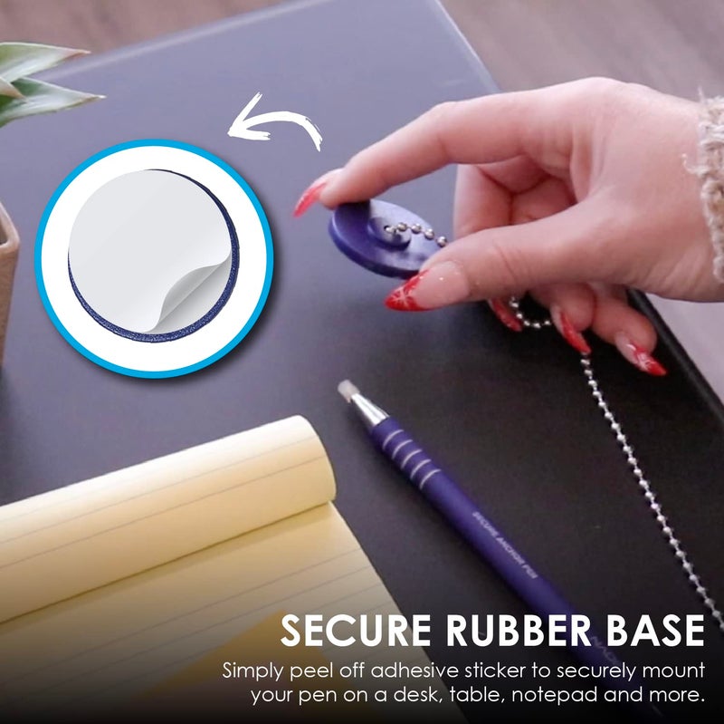 Nadex Ball and Chain Security Pen Set | 12 Pens, 12 Adhesive Mounts, and 12 Refills (Blue) - Image 4
